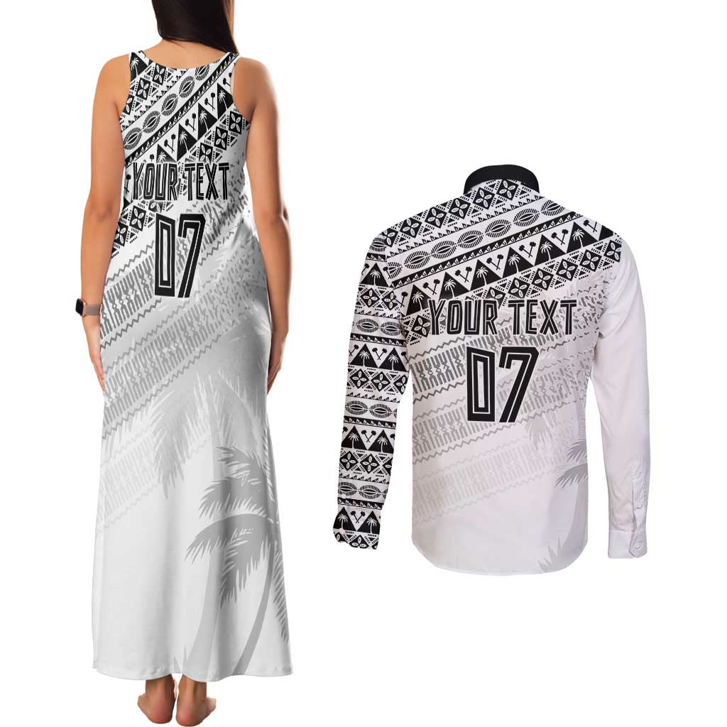 Fiji Rugby Custom Kaiviti Masi Couples Matching Tank Maxi Dress and Long Sleeve Button Shirt Black - Polynesian Pride