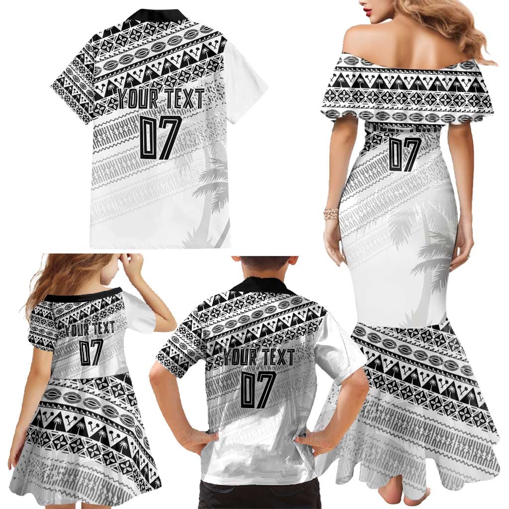 Fiji Rugby Custom Kaiviti Masi Family Matching Mermaid Dress and Hawaiian Shirt Black - Polynesian Pride