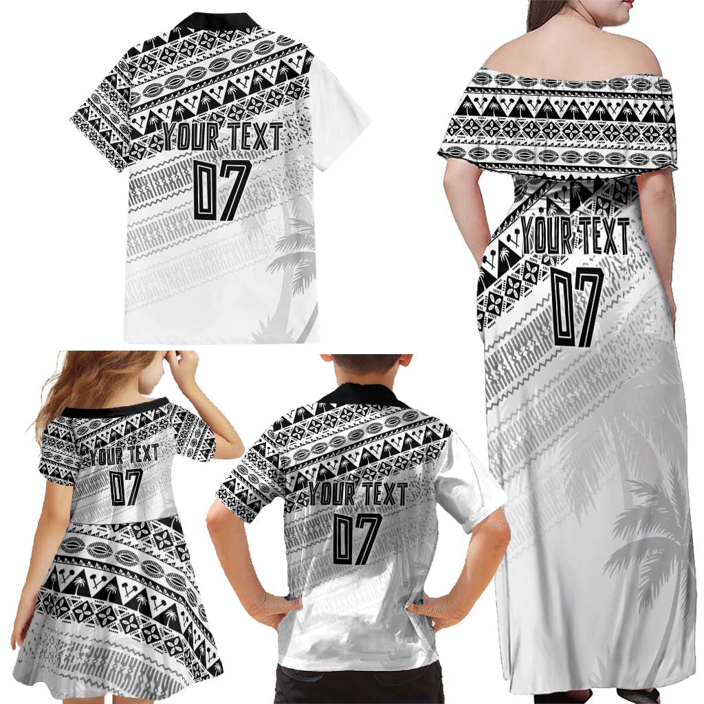 Fiji Rugby Custom Kaiviti Masi Family Matching Off Shoulder Maxi Dress and Hawaiian Shirt Black - Polynesian Pride