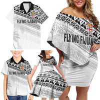Fiji Rugby Custom Kaiviti Masi Family Matching Off Shoulder Short Dress and Hawaiian Shirt Black - Polynesian Pride