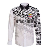 Fiji Rugby Custom Kaiviti Masi Long Sleeve Button Shirt Black - Polynesian Pride