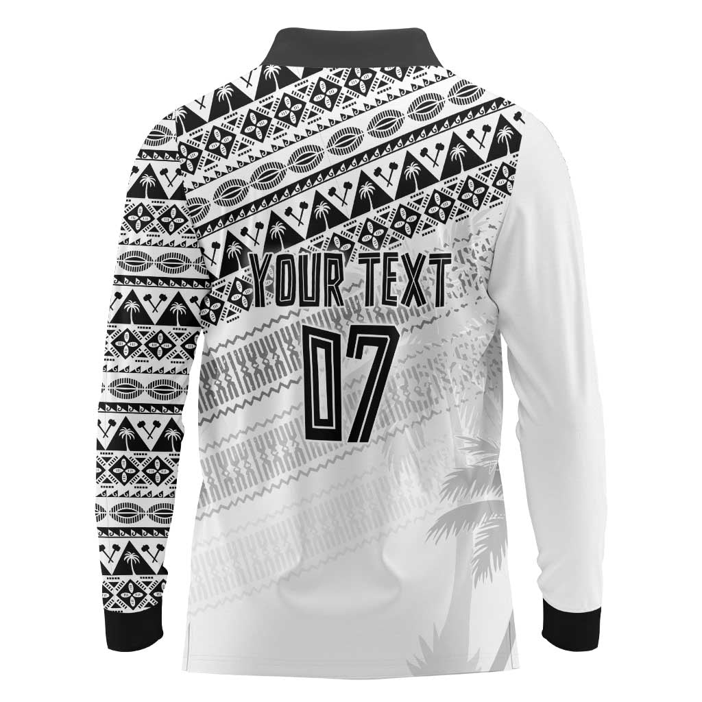 Fiji Rugby Custom Kaiviti Masi Long Sleeve Polo Shirt Black - Polynesian Pride