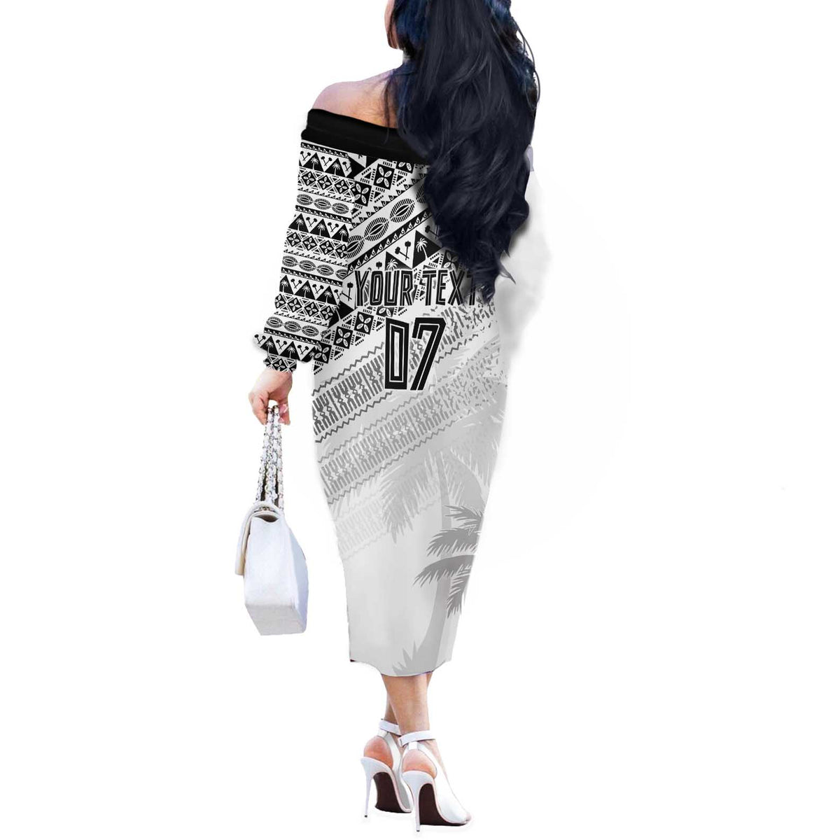 Fiji Rugby Custom Kaiviti Masi Off The Shoulder Long Sleeve Dress Black - Polynesian Pride