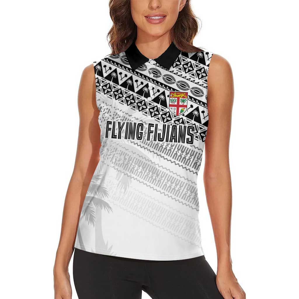 Fiji Rugby Custom Kaiviti Masi Women Sleeveless Polo Shirt Black - Polynesian Pride