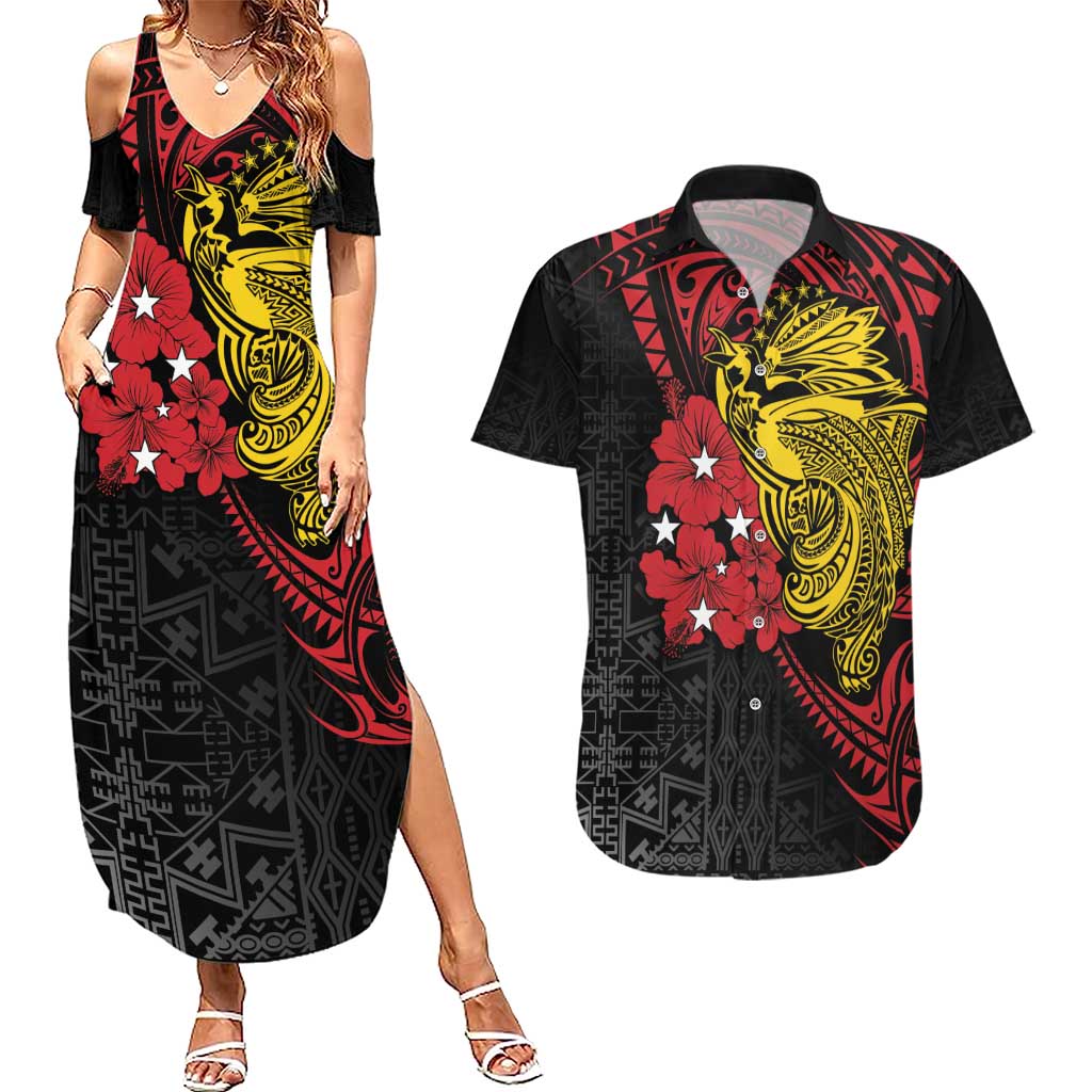Papua New Guinea 49th Independence Day Couples Matching Summer Maxi Dress and Hawaiian Shirt Motuan Revareva Bird-of-Paradise