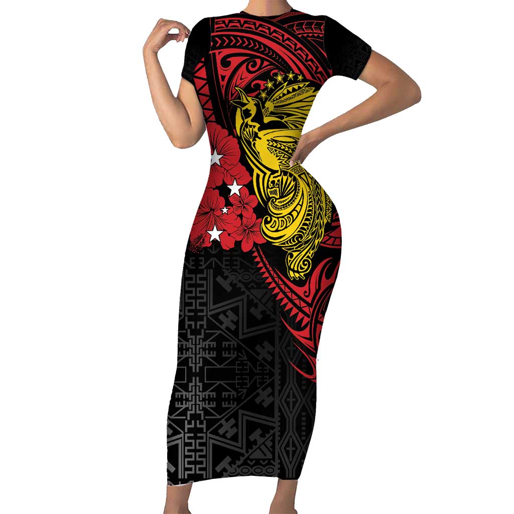 Papua New Guinea 49th Independence Day Family Matching Short Sleeve Bodycon Dress and Hawaiian Shirt Motuan Revareva Bird-of-Paradise