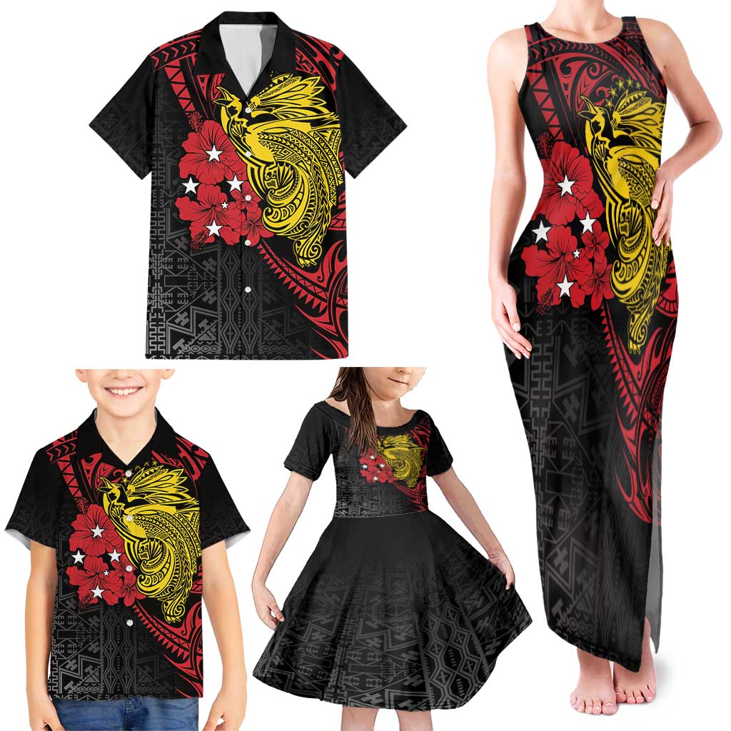 Papua New Guinea 49th Independence Day Family Matching Tank Maxi Dress and Hawaiian Shirt Motuan Revareva Bird-of-Paradise
