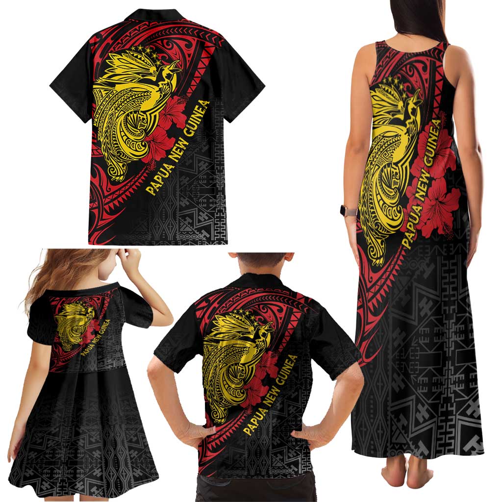 Papua New Guinea 49th Independence Day Family Matching Tank Maxi Dress and Hawaiian Shirt Motuan Revareva Bird-of-Paradise
