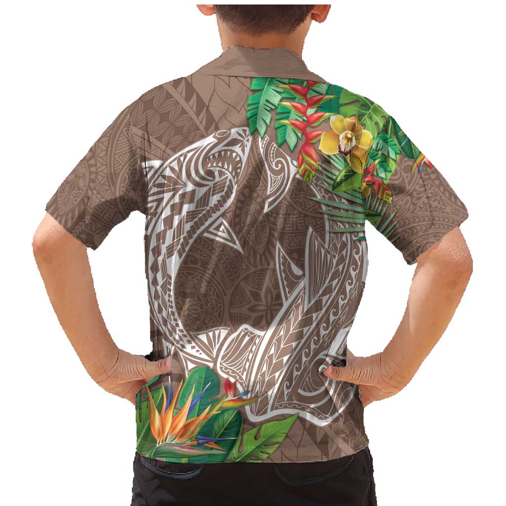 Polynesia Family Matching Mermaid Dress and Hawaiian Shirt Sharks Duo Tropical Brown