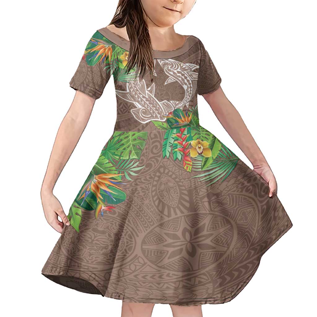 Polynesia Family Matching Tank Maxi Dress and Hawaiian Shirt Sharks Duo Tropical Brown