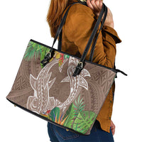Polynesia Leather Tote Bag Sharks Duo Tropical Brown