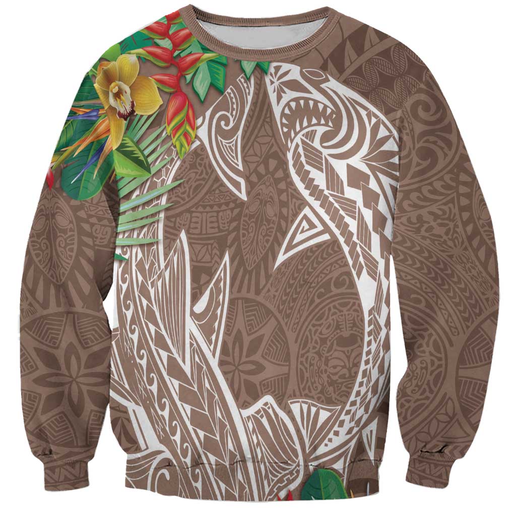 Polynesia Sweatshirt Sharks Duo Tropical Brown LT7 Unisex Brown - Polynesian Pride