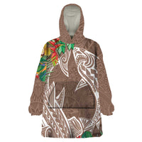 Polynesia Wearable Blanket Hoodie Sharks Duo Tropical Brown