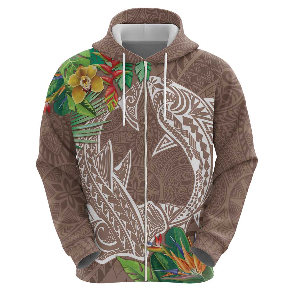 Polynesia Zip Hoodie Sharks Duo Tropical Brown