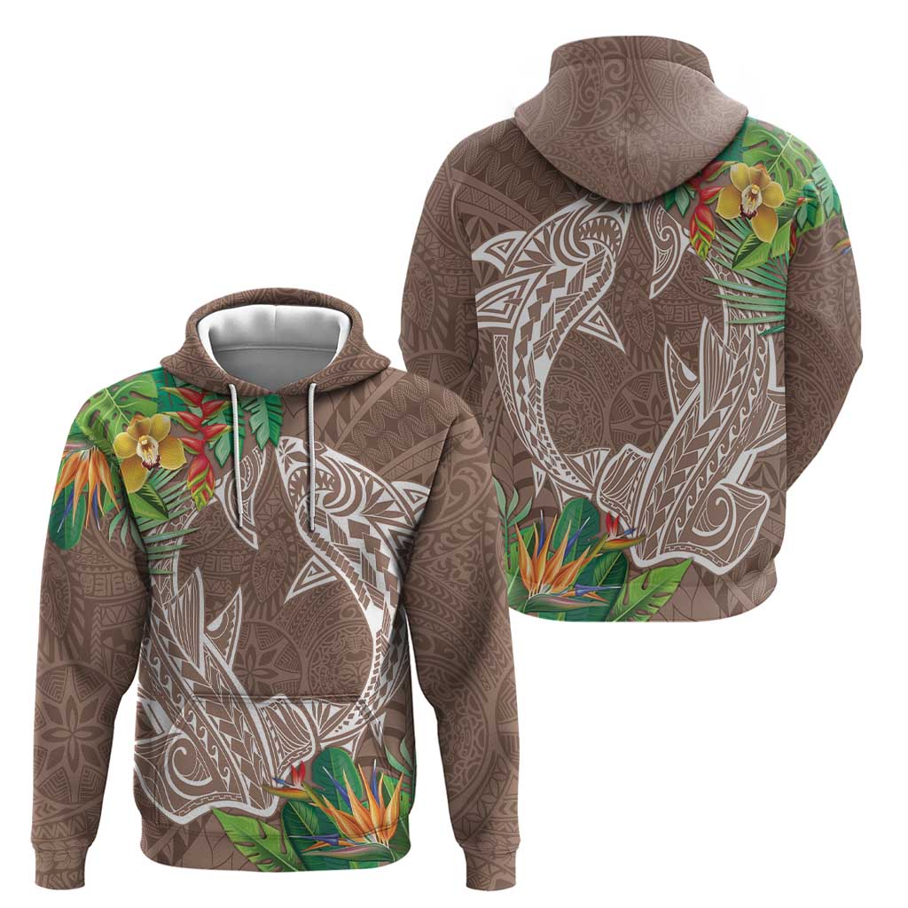 Polynesia Zip Hoodie Sharks Duo Tropical Brown