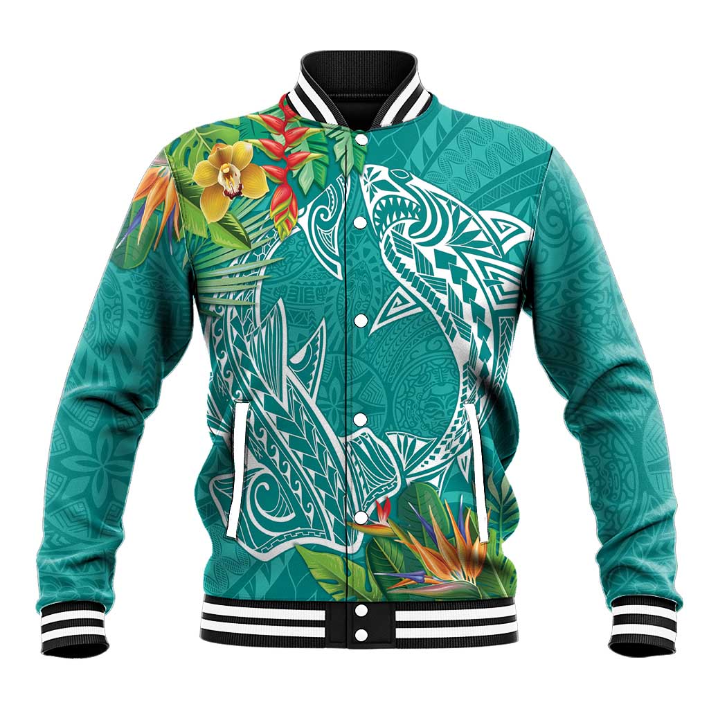 Polynesia Baseball Jacket Sharks Duo Tropical Teal