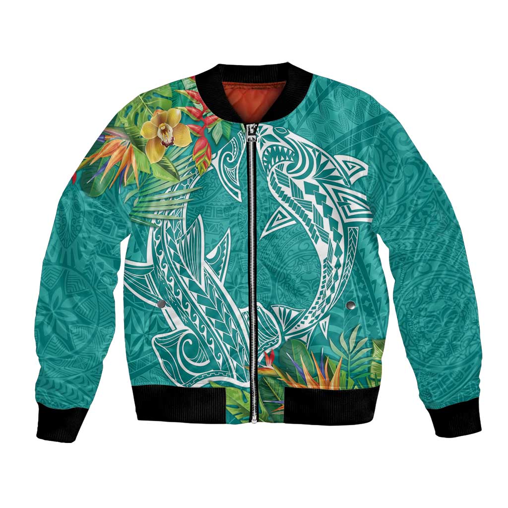 Polynesia Bomber Jacket Sharks Duo Tropical Teal