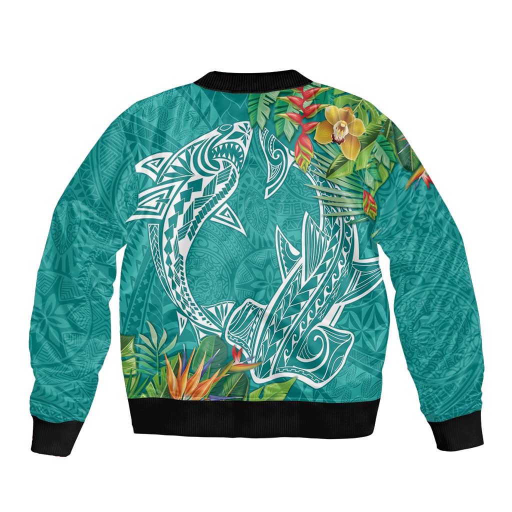 Polynesia Bomber Jacket Sharks Duo Tropical Teal