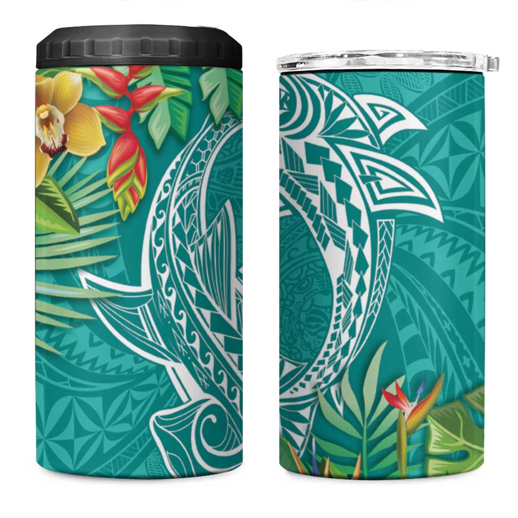 Polynesia 4 in 1 Can Cooler Tumbler Sharks Duo Tropical Teal