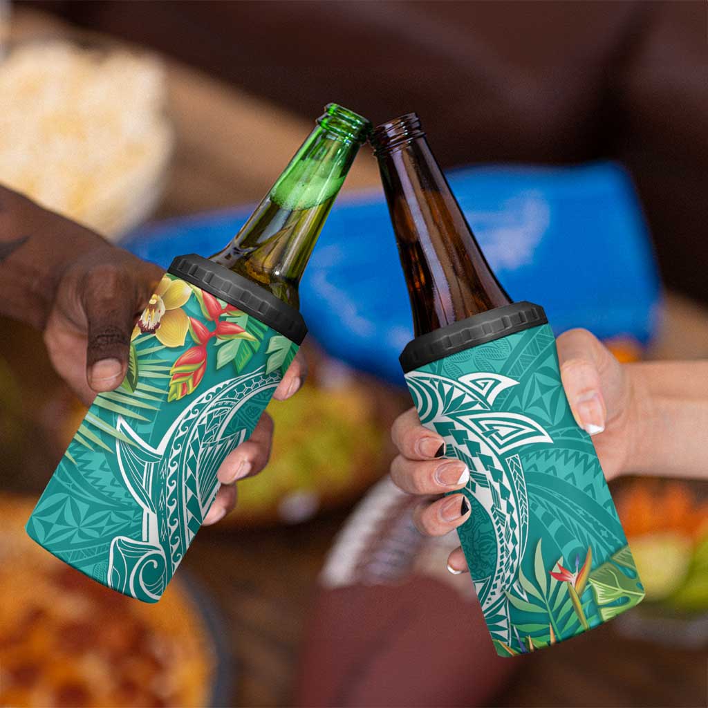 Polynesia 4 in 1 Can Cooler Tumbler Sharks Duo Tropical Teal