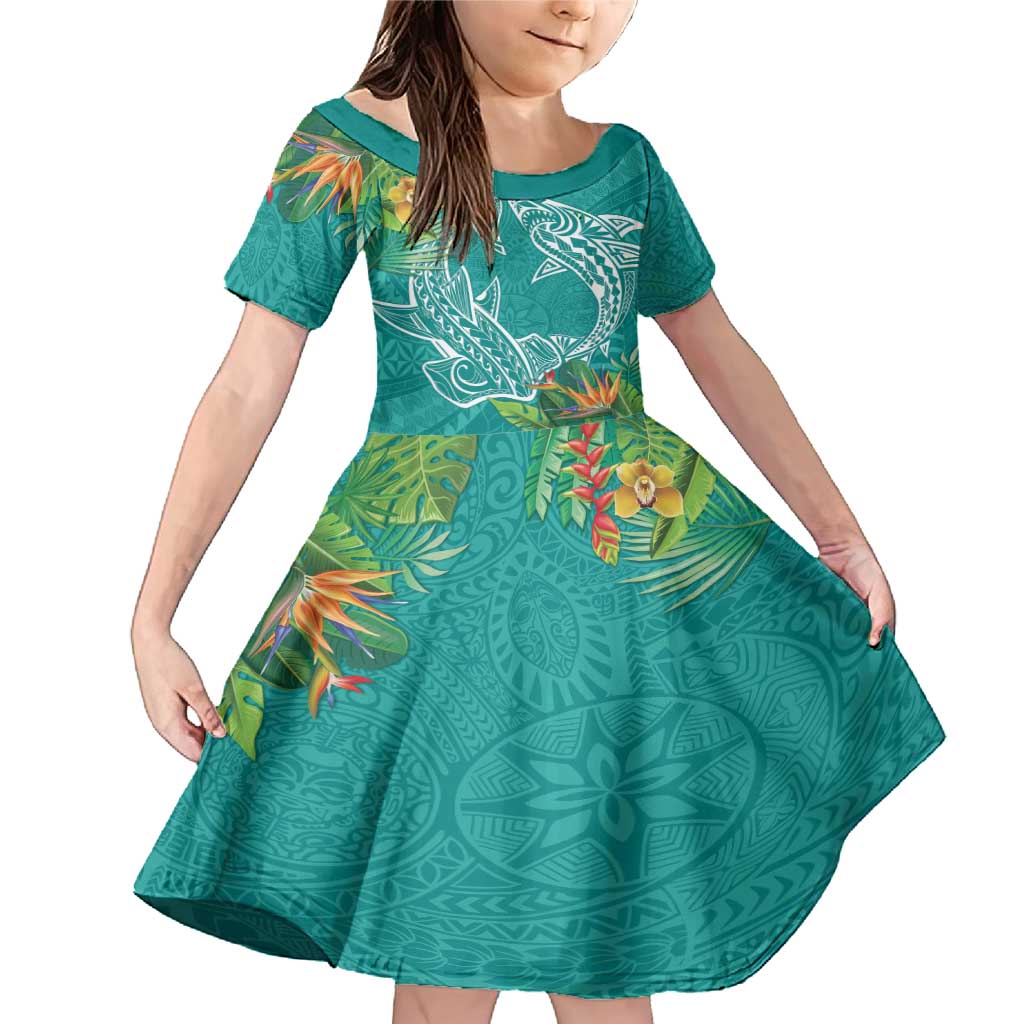 Polynesia Family Matching Mermaid Dress and Hawaiian Shirt Sharks Duo Tropical Teal