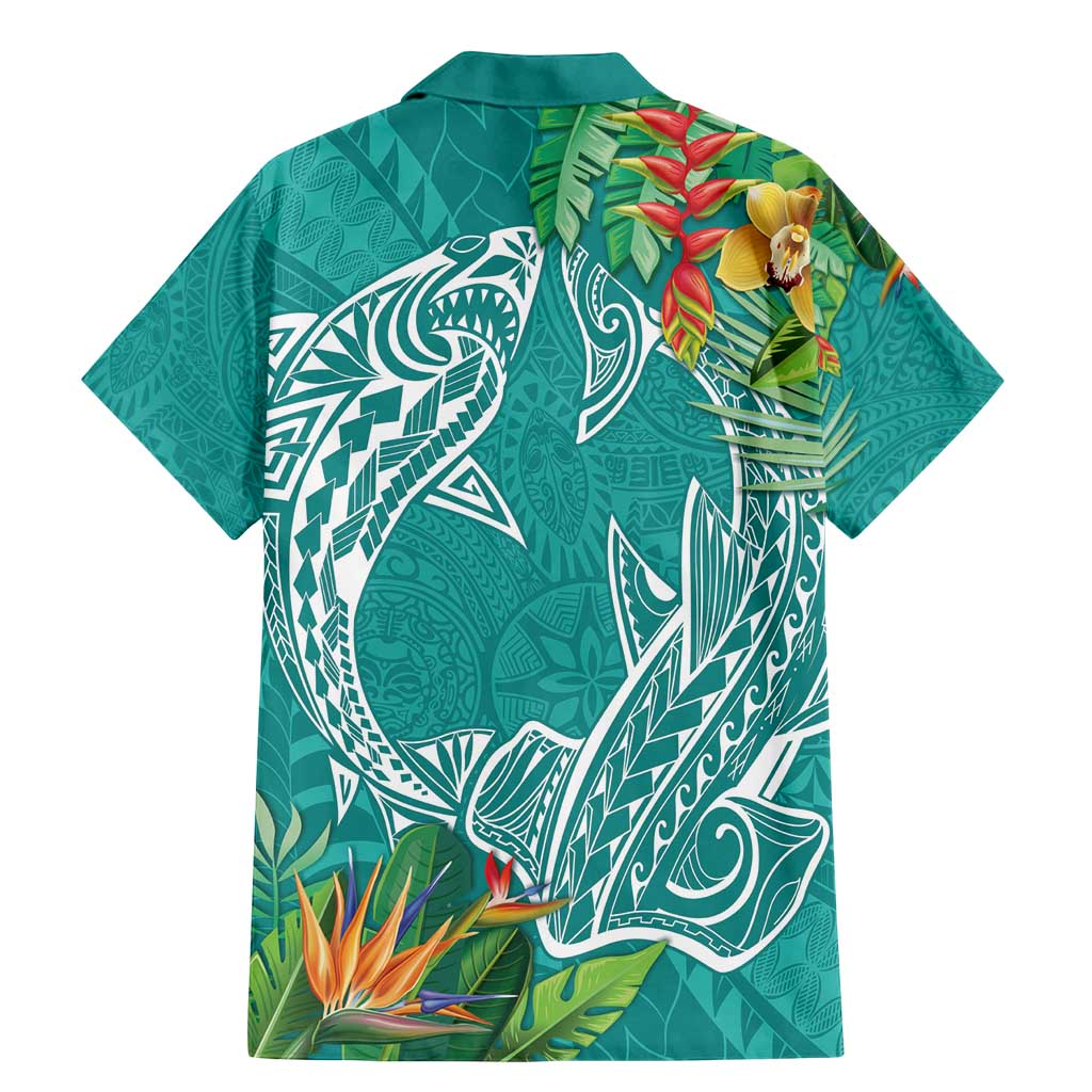 Polynesia Family Matching Mermaid Dress and Hawaiian Shirt Sharks Duo Tropical Teal