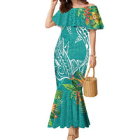 Polynesia Family Matching Mermaid Dress and Hawaiian Shirt Sharks Duo Tropical Teal