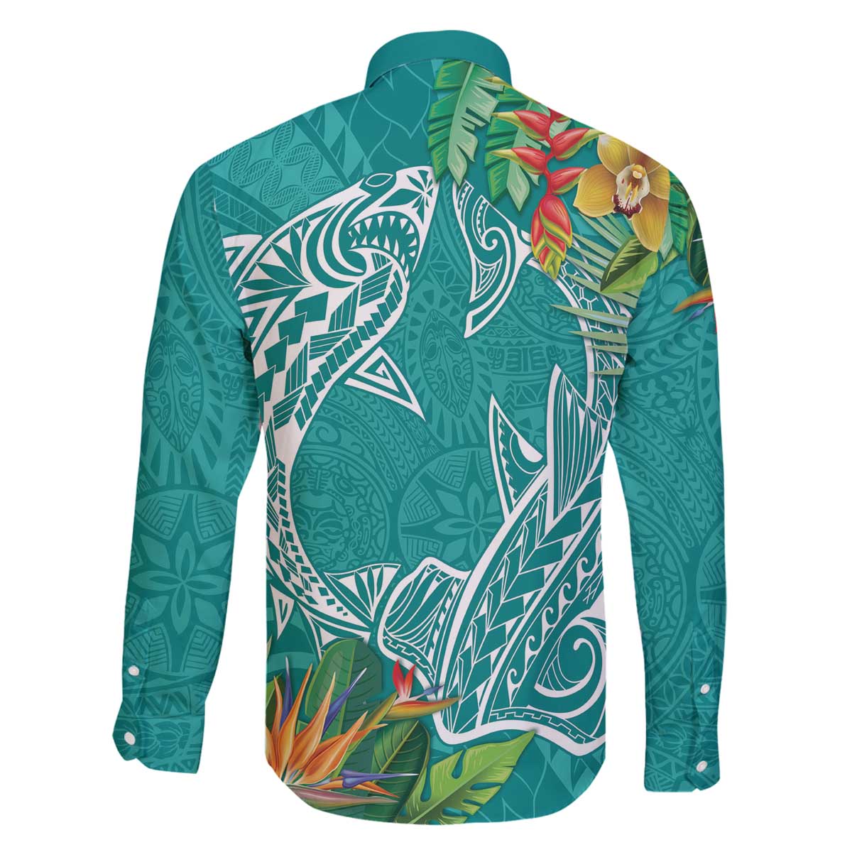 Polynesia Family Matching Puletasi and Hawaiian Shirt Sharks Duo Tropical Teal
