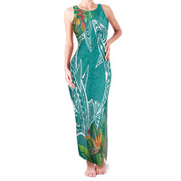 Polynesia Family Matching Tank Maxi Dress and Hawaiian Shirt Sharks Duo Tropical Teal