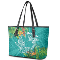 Polynesia Leather Tote Bag Sharks Duo Tropical Teal