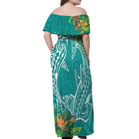 Polynesia Off Shoulder Maxi Dress Sharks Duo Tropical Teal