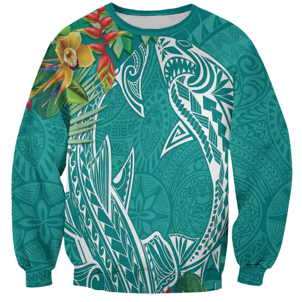 Polynesia Sweatshirt Sharks Duo Tropical Teal LT7 Unisex Teal - Polynesian Pride