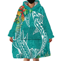 Polynesia Wearable Blanket Hoodie Sharks Duo Tropical Teal