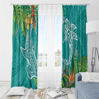 Polynesia Window Curtain Sharks Duo Tropical Teal