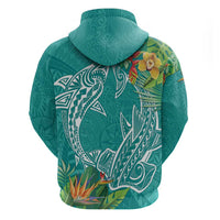 Polynesia Zip Hoodie Sharks Duo Tropical Teal
