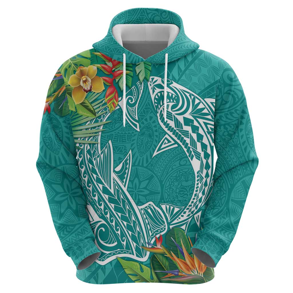 Polynesia Zip Hoodie Sharks Duo Tropical Teal
