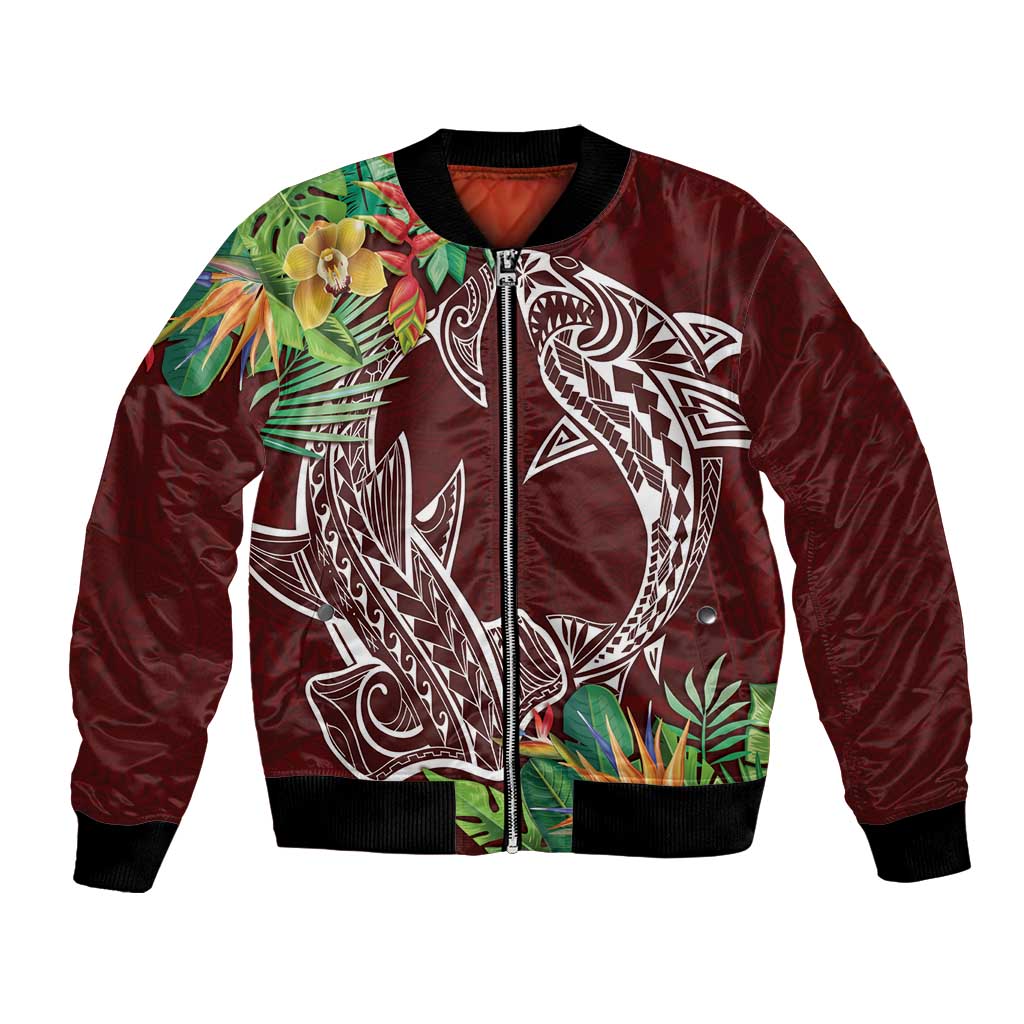 Polynesia Bomber Jacket Sharks Duo Tropical Oxblood