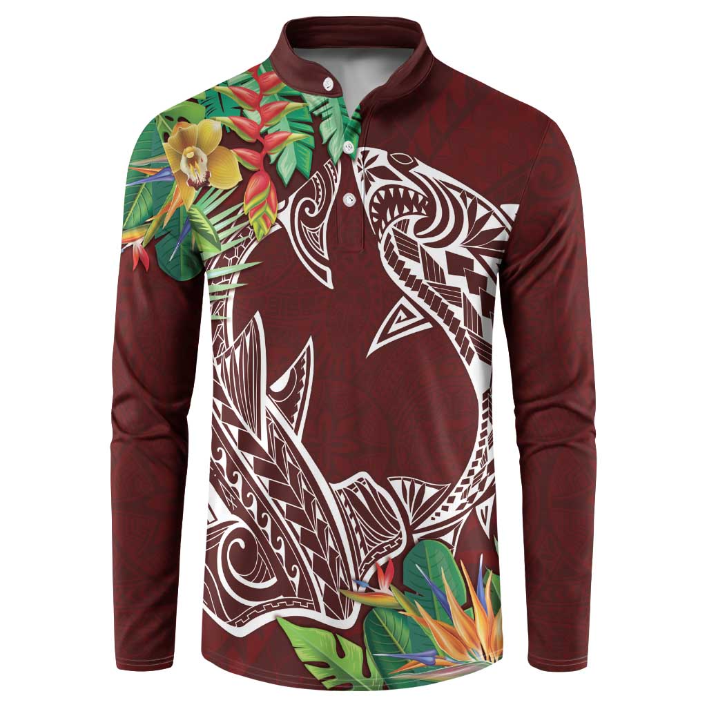 Polynesia Button Sweatshirt Sharks Duo Tropical Oxblood