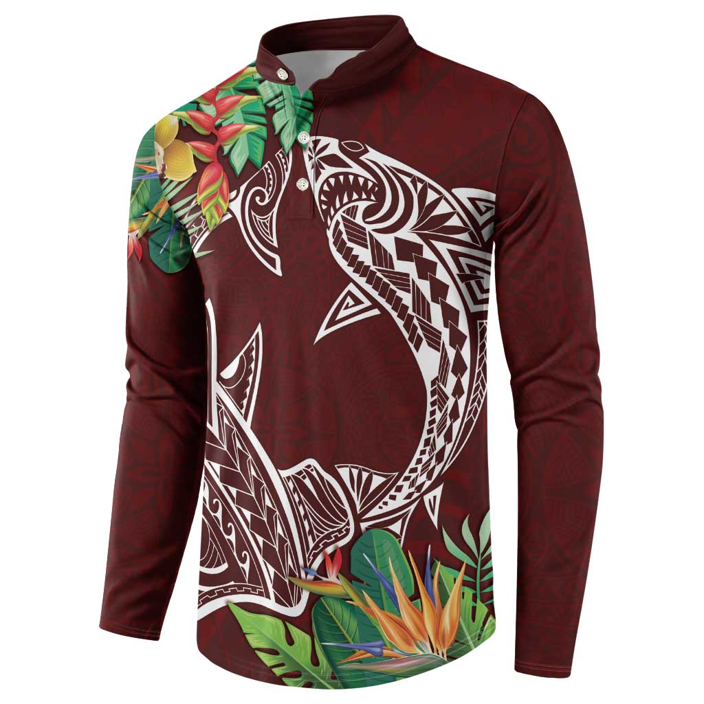 Polynesia Button Sweatshirt Sharks Duo Tropical Oxblood