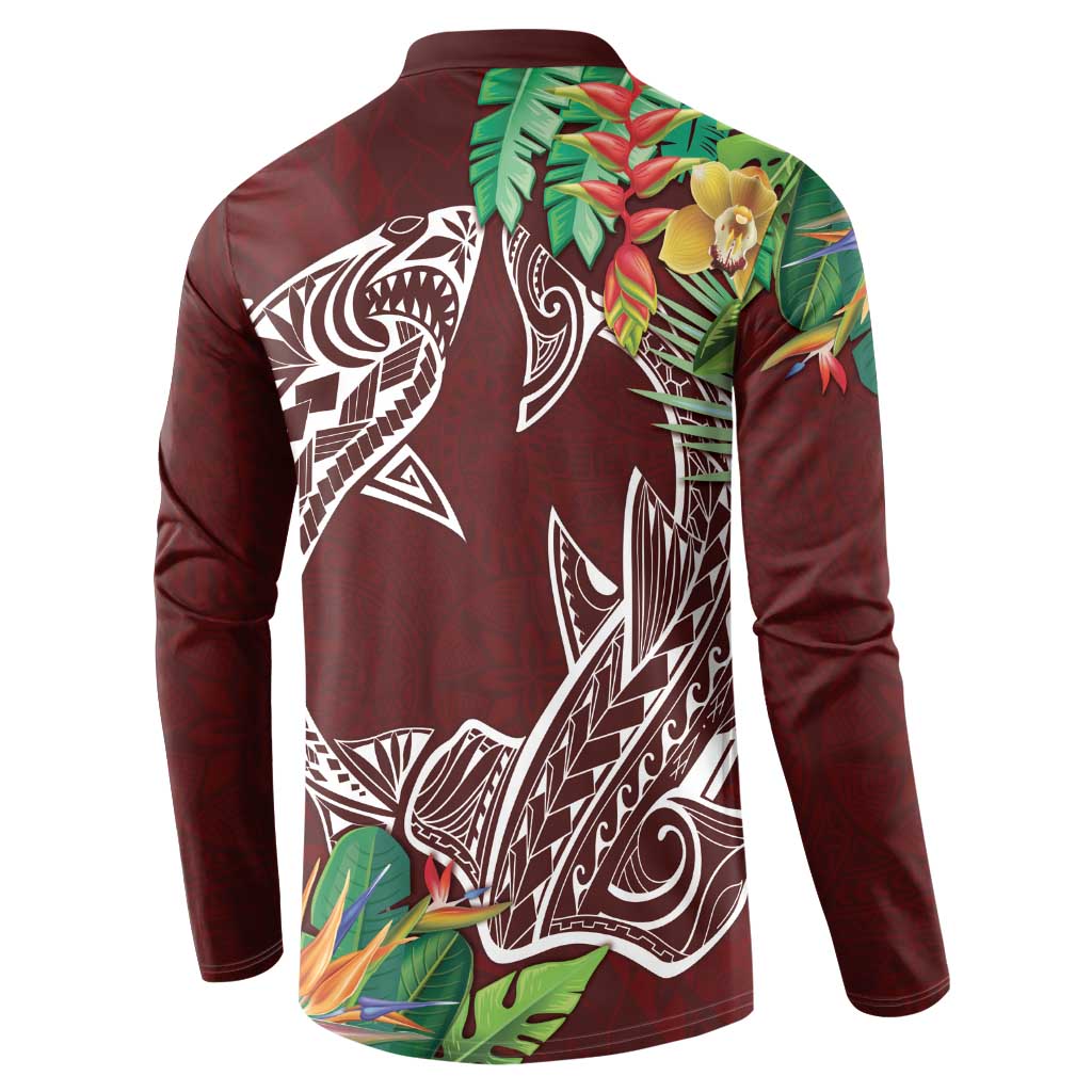 Polynesia Button Sweatshirt Sharks Duo Tropical Oxblood