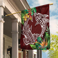 Polynesia Garden Flag Sharks Duo Tropical Oxblood