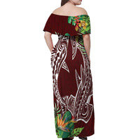 Polynesia Off Shoulder Maxi Dress Sharks Duo Tropical Oxblood