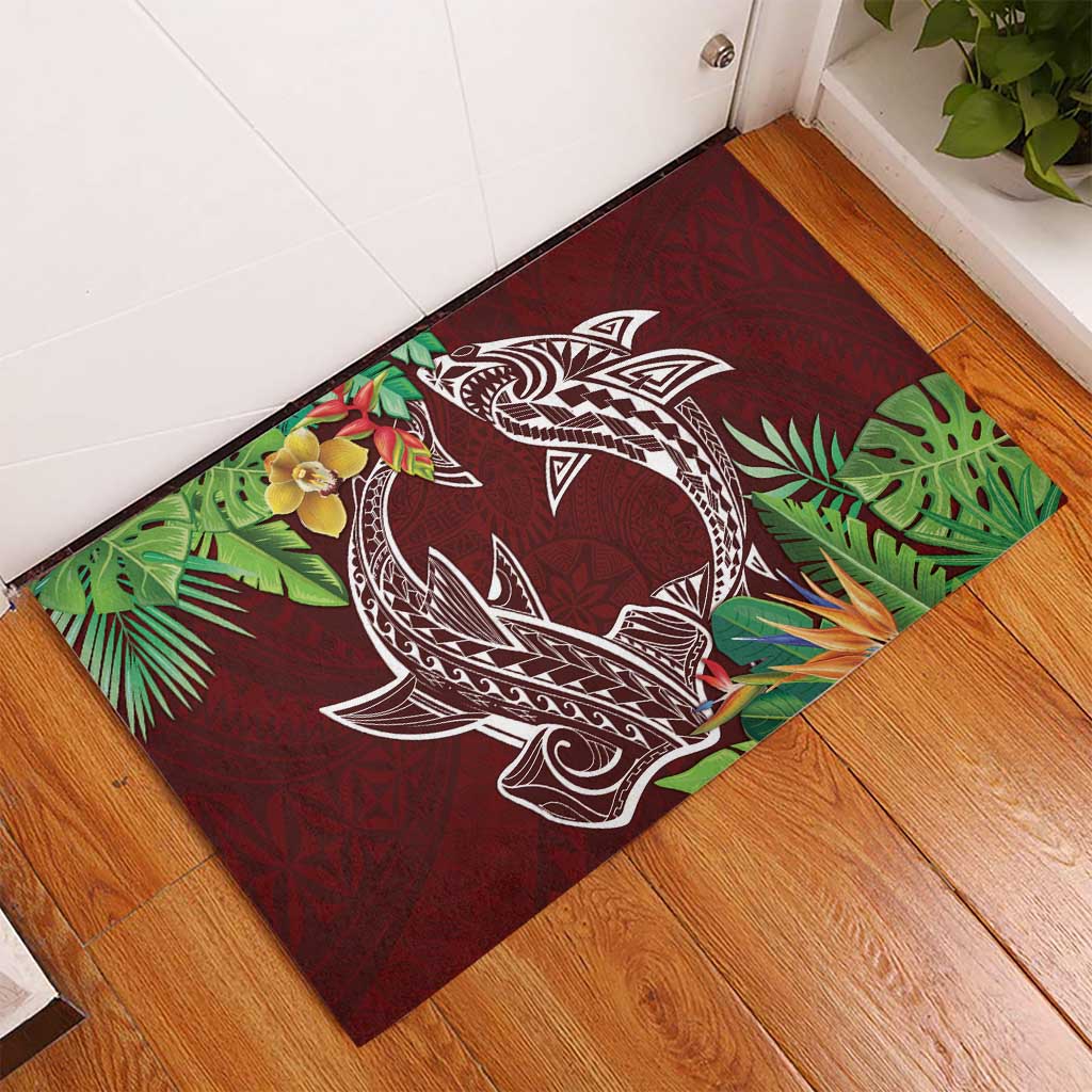 Polynesia Rubber Doormat Sharks Duo Tropical Oxblood
