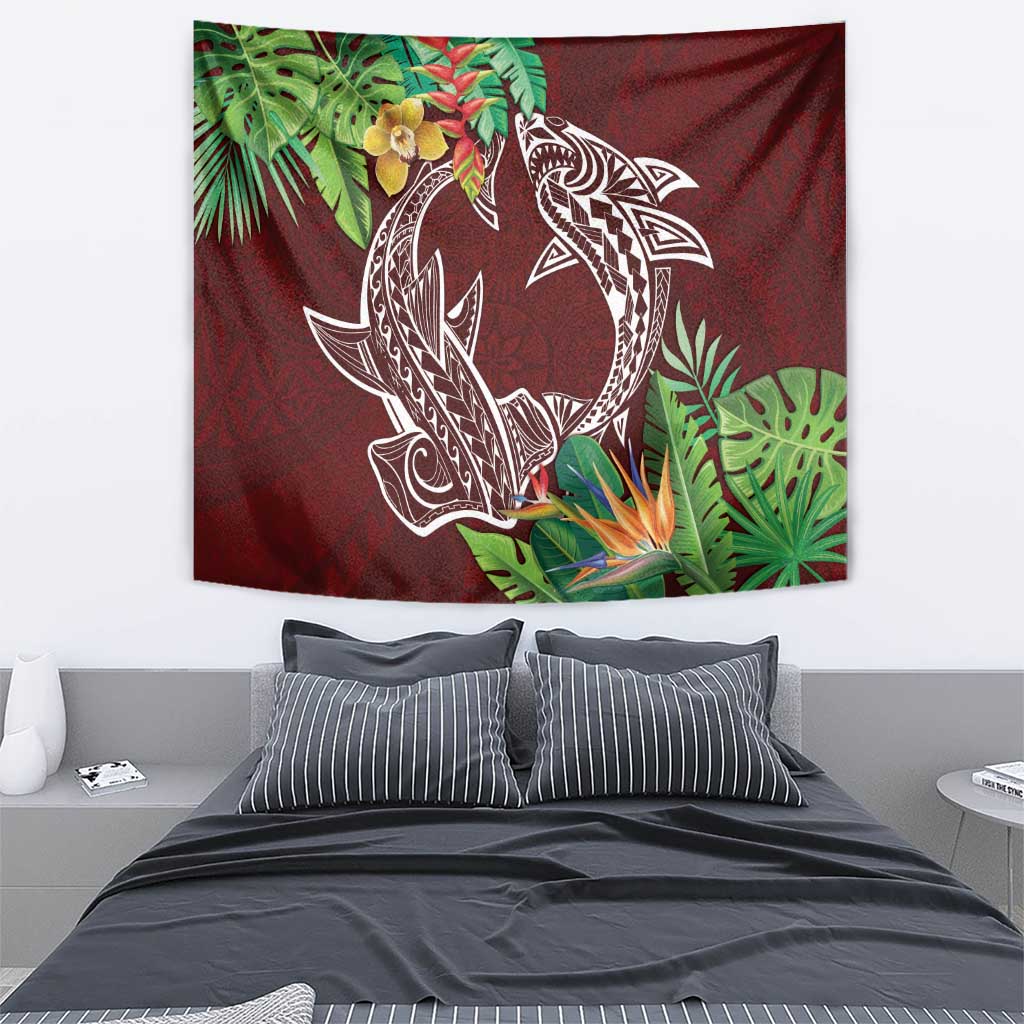 Polynesia Tapestry Sharks Duo Tropical Oxblood