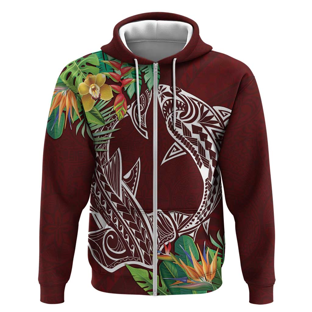 Polynesia Zip Hoodie Sharks Duo Tropical Oxblood