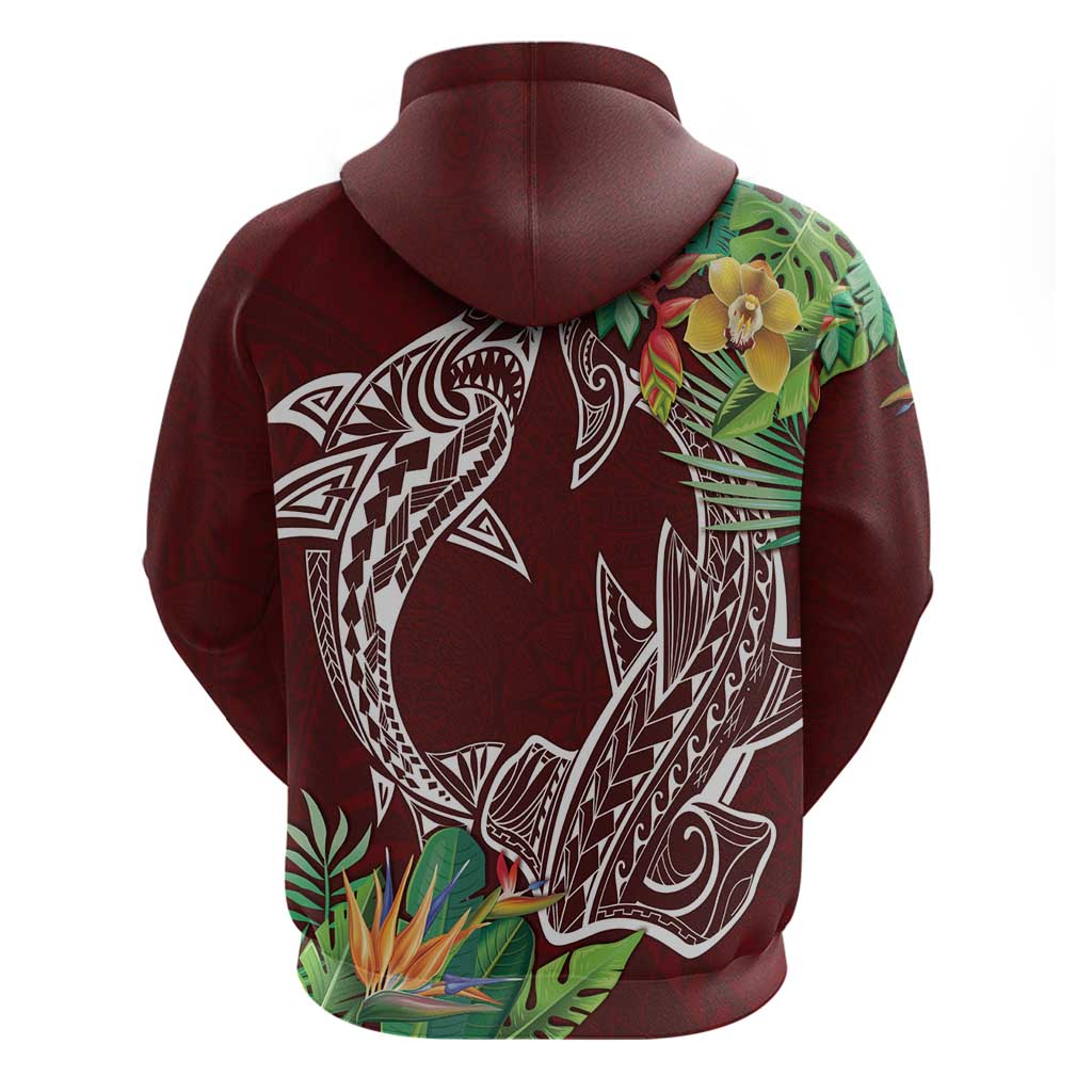 Polynesia Zip Hoodie Sharks Duo Tropical Oxblood