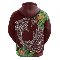 Polynesia Zip Hoodie Sharks Duo Tropical Oxblood