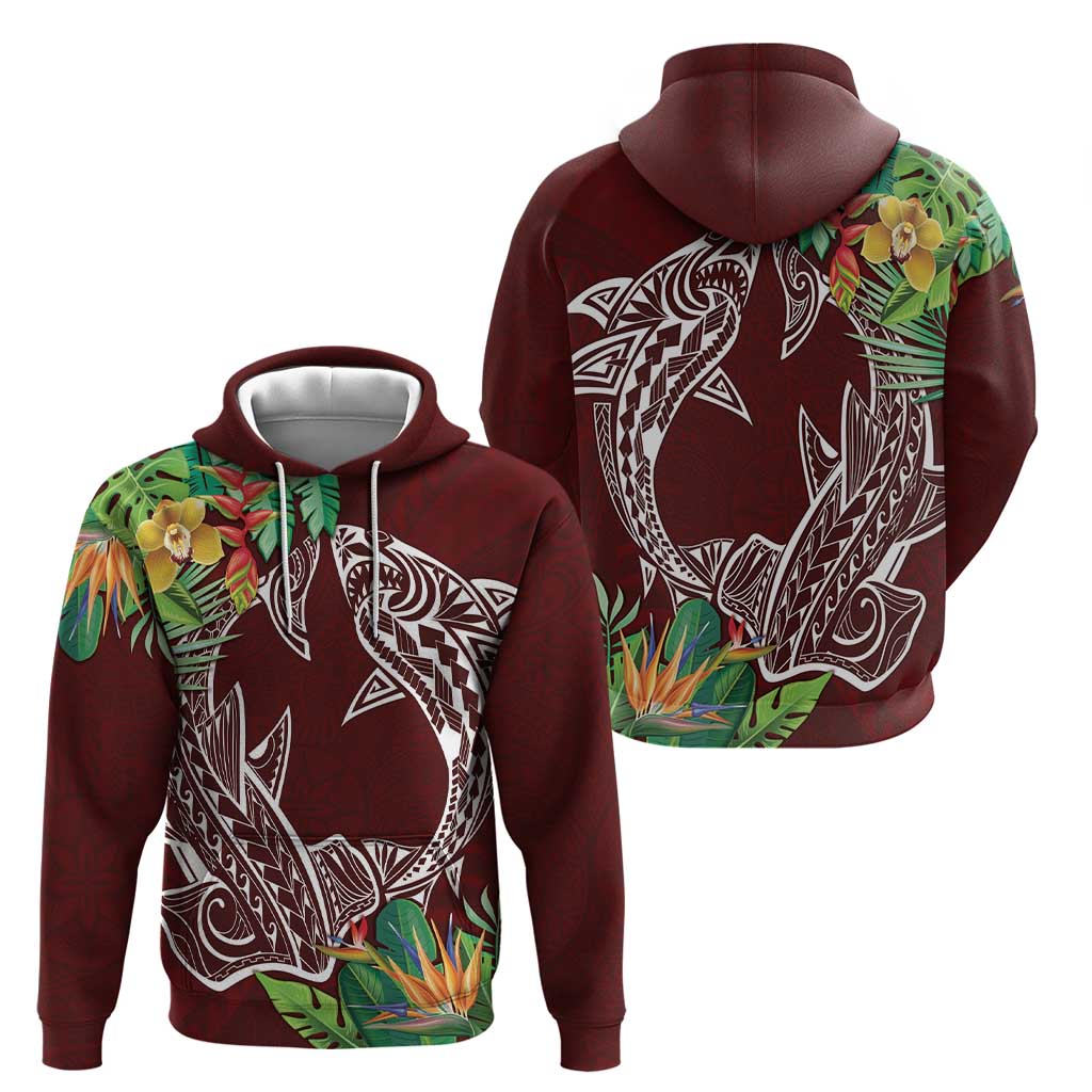 Polynesia Zip Hoodie Sharks Duo Tropical Oxblood