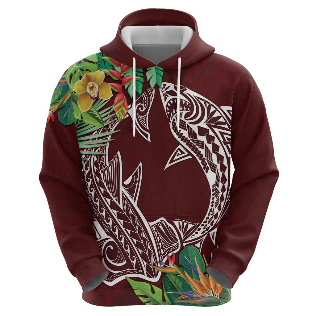 Polynesia Zip Hoodie Sharks Duo Tropical Oxblood