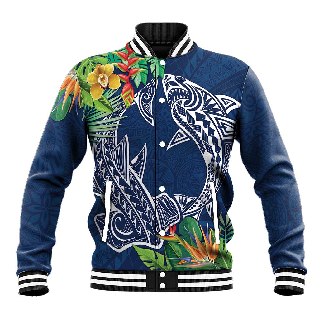 Polynesia Baseball Jacket Sharks Duo Tropical Navy